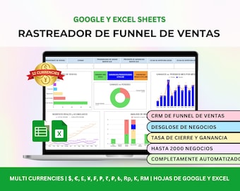 Rastreador de Ventas para Excel, Hoja de Cálculo de Ventas, Pipeline de Ventas, Panel de Control de Ventas, Seguimiento de Ventas,