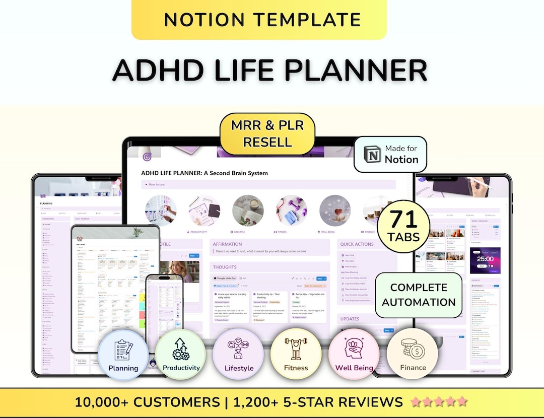 PLR ADHD Second Brain Advanced Notion Life Planner All in One Notion ...