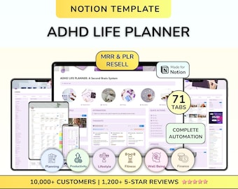 PLR TDAH Segundo Cérebro Planejamento de Vida Avançado Notion Tudo em Um Notion Estético Notion Planejador Digital Download Digital Produto Digital