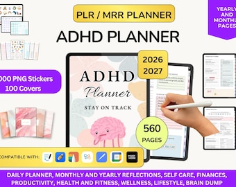 PLR Adhd Life Planner 2026  2027 ADHD Daily planner ADHD Workbook Adult Adhd Planner Adhd Daily Planner Neurodivergent Planner Adhd Gift