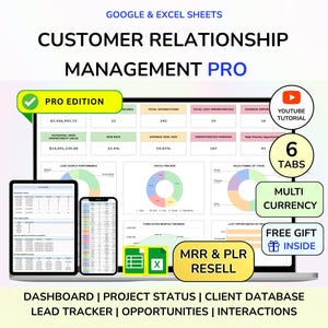 Plr CRM Template Spreadsheet Excel and Google Sheets CRM Business spreadsheet Customer Relationship Management Spreadsheet CRM Tracker Mrr