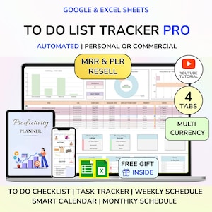 PLR MRR To do List Spreadsheet, Task Tracker, Task Dashboard, PLR Google Sheets Reseller spreadsheet Digital Product Digital Download