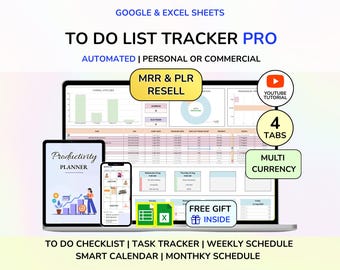 PLR MRR To do List Spreadsheet, Task Tracker, Task Dashboard, PLR Google Sheets Reseller spreadsheet Digital Product Digital Download