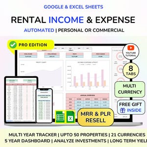 PLR Rent-Property Template Landlor Spreadsheet Income and Expense Tracker Real Realtiyed Home and Home Officesponsoring Home and Accounting Listing Listing