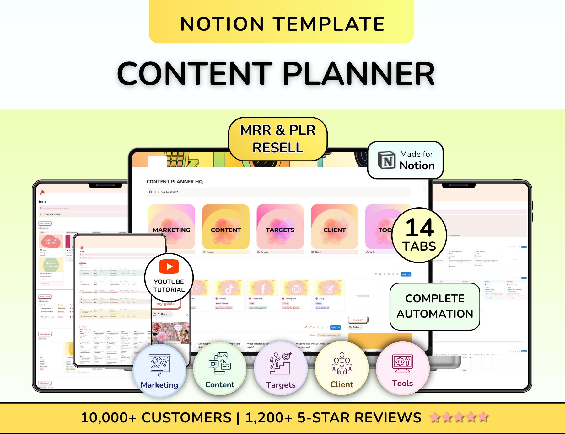 PLR Notion Content Planner Content Calendar Social Media Planner Notion Planner Notion Template Facebook Tik Tok Instagram Social Media