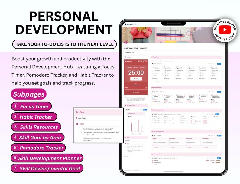 Ultimate Pink Notion Student Planner 2026 ADHD University Dashboard Aesthetic Student Planner School Planner Academic Planner