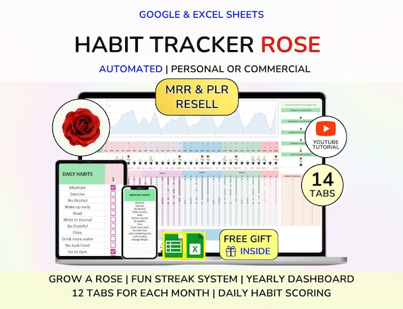 PLR Habit Tracker Digital product Habit tracker planner Habit tracker calendar calendar Habit tracker  Digital Download MRR