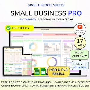 PLR Small Business CRM Dashboard Bookkeeping Tracker Task & Invoice Tracker Financial Planner Digital Product Digital Download MRR
