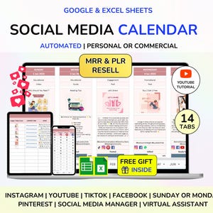 PLR Social Media Content Calendar Content Planner Virtual Assistant Content Creator Digital Product  Master Resell Rights MRR