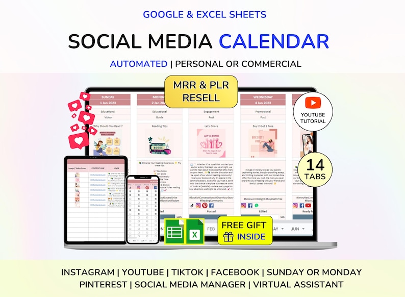 PLR Social Media Content Calendar Content Planner Virtual Assistant Content Creator Digital Product  Master Resell Rights MRR