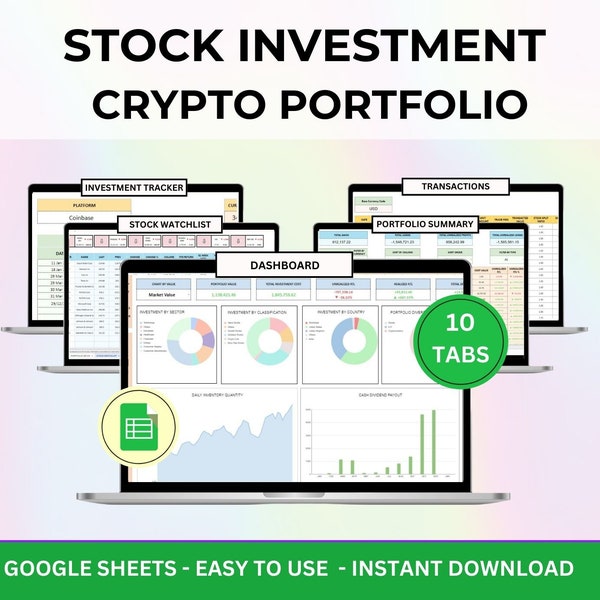 Dividend Tracker, Stock Portfolio Spreadsheet, Stock Watchlist, Investment Tracker, Investment Dashboard, Trading Journal