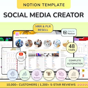 PLR Notion Social Media Content Planner Template Content Creator Planner Social Media Manager  Content Calendar Digital Product