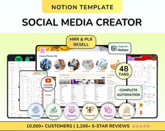 Plantilla de planificador de contenido para redes sociales de Notion con derechos de reventa (PLR) Creador de contenido Planificador Gestor de redes sociales Calendario de contenido Producto digital
