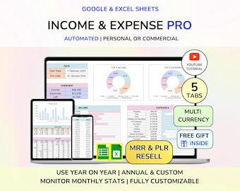 PLR Income and Expense Tracker Spreadsheet Personal Financial Planner Excel Spreadsheet Tracker Digital Product Digital Download