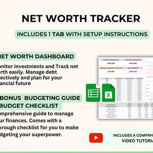 Net Worth Tracker Spreadsheet, Google Sheets, Excel, Net Worth Calculator, Dashboard, Assets & Liabilities Template, Personal Finance Planner