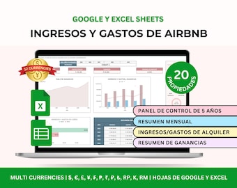 Gastos para Airbnb, Plantilla Airbnb para, Control de Gastos de Airbnb, Rastreador de Beneficios de Airbnb