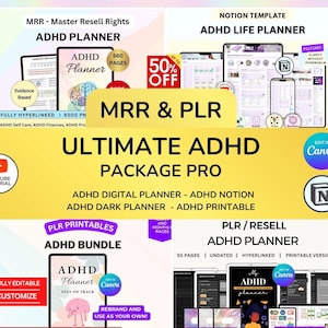 PLR TDAH Reventa PLR MRR Planificador Neurodivergente Planificador por Déficit de Atención Paquete de Planificadores Digitales PLR Planificador de Productividad