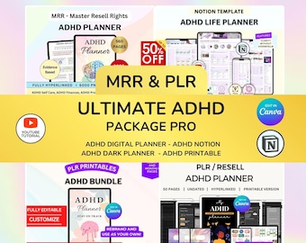 PLR Adhd Resell PLR MRR planner Neurodivergent Planner Attenten Deficit planner Digital Planner Bundle Plr Productivity planner