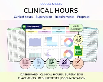 Clinical Hours Tracker Spreadsheet, Residency Hours Sheet, Supervision Log, Licensure, Nursing School, Social Worker Therapist Time Tracking