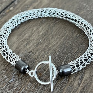 Silver Single Knit Viking Weave Bracelet With Colored Cord