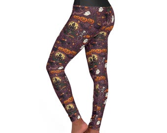 Halloween Pumpkin & Ghost High-Waist Yoga Leggings — Spooky All-Over-Print