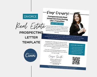 VENDEDORES EN DIVORCIO / Carta de prospección de bienes raíces / Anuncio publicitario de listado de divorcio agrícola / Campaña de marketing de agentes inmobiliarios / Canva Free Editable