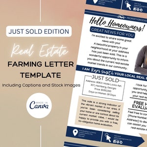 Plantilla de carta de bienes raíces agrícolas RECIÉN VENDIDO / Marketing inmobiliario / Carta agrícola / Impresiones de invitación / 1 página / Casa abierta Recién listado