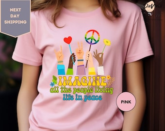 Peace T-shirt, Imagine All The People Living Life in Peace Shirt, Beatles Song Lyrics Shirt,  Vintage Hippie Life Outfit