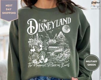 Vintage Walt Disney's Disneyland The Happiest Place on Earth Sweatshirt, Retro Disney Castle Mickey And Friends Sweatshirt