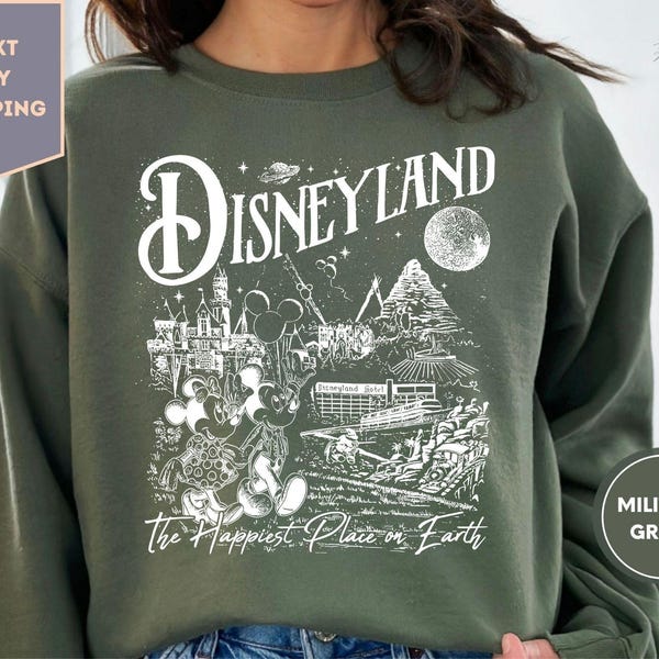 Vintage Walt Disney's Disneyland The Happiest Place on Earth Sweatshirt, Retro Disney Castle Mickey And Friends Sweatshirt