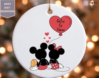 Disney Couple Ornament, Personalized Back View Mickey And Minnie Ornament, Sweet Keepsake Choice For Warm, Lovers Couple Christmas Ornament