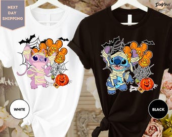 Disney Stitch and Angel Mummy Halloween Costume Shirt, Lilo and Stitch Halloween Shirt, Disneyland Family Matching Shirt