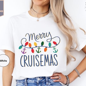 Merry Cruisemas-shirt, familie kerstcruise shirts, kerstvakantiereis, bijpassend kerstcruise shirt, kerstverlichting T-shirt
