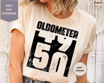 Oldometer 50 T-Shirt, Unisex Funny 50 AF Mens 50th Birthday Shirt, Born in 1974 Gift Vintage Shirt, Oldometer Shirts