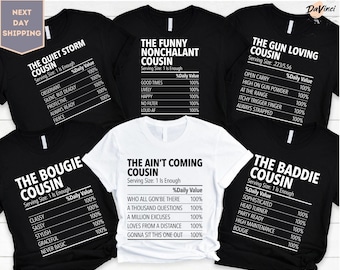Personalized Cousin T-Shirts, For Family Reunion, Adult and Youth Cousins Nutrition Facts Shirts, That Can Be Customized