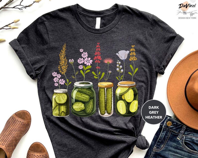 a t - shirt with pickles and flowers on it