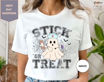 Stick Or Treat Shirt, Ghost Nurse Halloween Shirt, Spooky Nurse, Phlebotomy Tech Halloween Nurse Shirt, Halloween Party