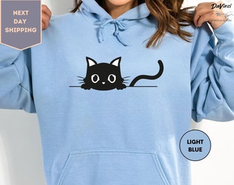 Hiding Cat Hoodie, Kitty Hiding Hoodie, Black Cat Hoodie, Halloween Hoodie, Funny Halloween Hoodie, Cute Hoodie