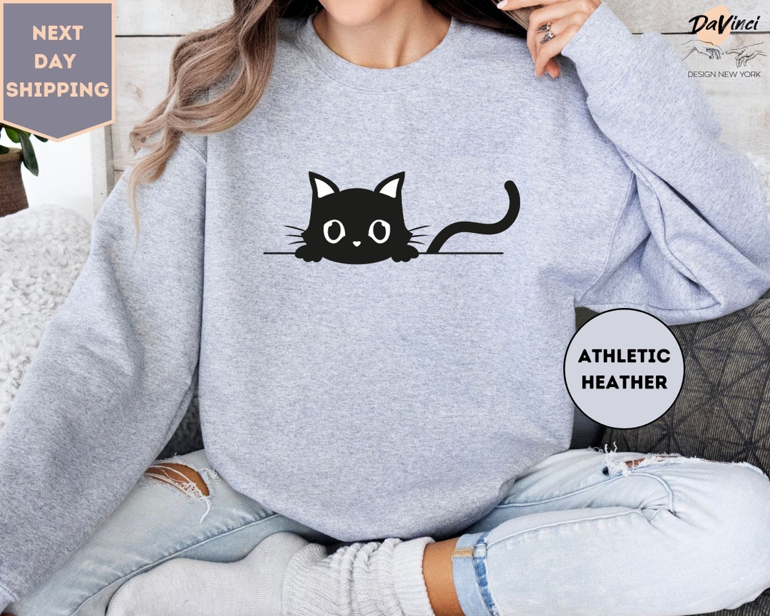 Hiding Cat Sweatshirt, Kitty Hiding Sweat, Black Cat Sweater, Halloween