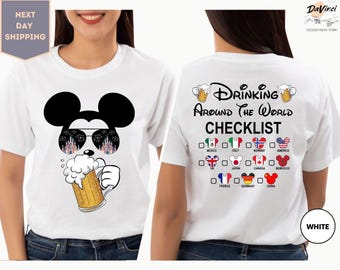 Mickey Beer Minnie Wine Shirt, Drinking Around The World Shirt, Drinking Around The World Checklist, Disney Couple Shirts