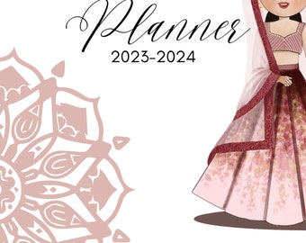 Digital planner henna  2023-2024 goodnotes, printable, with bonus adult coloring pages