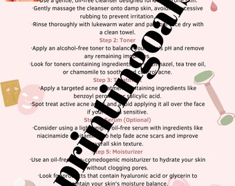 Acne SKIN CARE routine GUIDE For morning and night, printable, template, digital, poster 8x11 inches