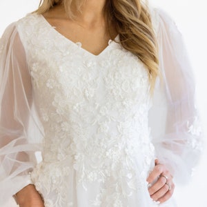 Modest A-line wedding dress with 3-D lace| Iris dress