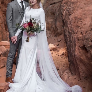 Elegant Modest crepe wedding dress with long sleeves|FLOOR SAMPLE| Ready to ship
