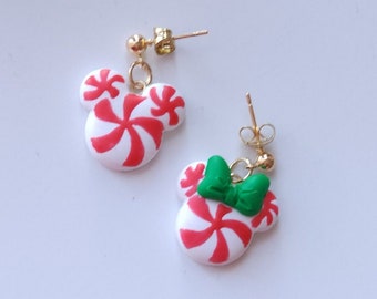 Mickey Peppermint Earrings - Mouse Christmas Jewelry - Made to Order