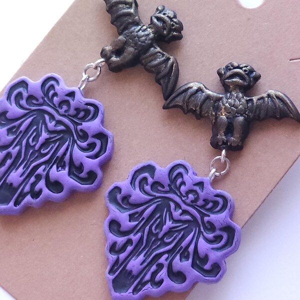 Haunted Mansion Earrings - Wallpaper and Bat Dangle Earrings - Made to Order