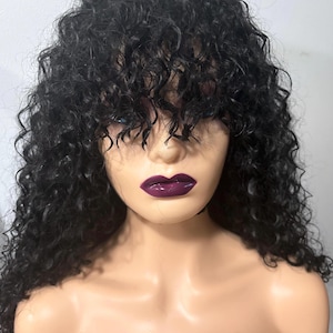 Machine made human  hair blend wet and wavy human hair Blend  wig 22inches with bangs