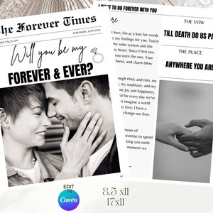 Proposal Newspaper Template, Will You Marry Me, Valentine's Day Card, Valentine's Day Proposal, Template, Valentine's, Bouquet Wrap.