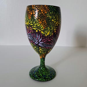 Handpainted Wine Glass, Black Stemmed Boho Chic Mandala Wine Glass