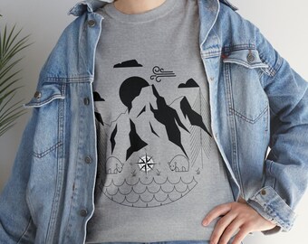 Camiseta pesada de algodão para caminhadas na montanha